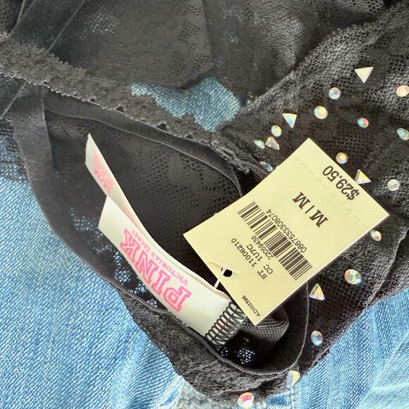 Victoria’s Secret PINK Lace Bralette Rhinestone Sparkle Rave Top NWT Black M - Picture 4 of 4